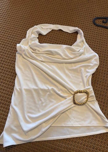 Beyaz Kemer Detaylı Kolsuz Keten Bluz - Görsel 4