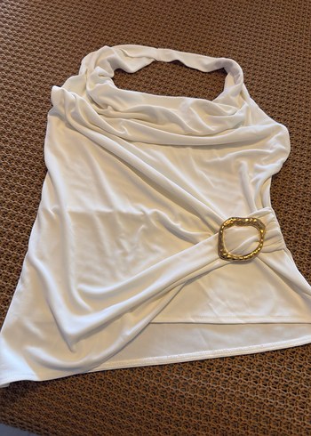 Beyaz Kemer Detaylı Kolsuz Keten Bluz - Görsel 5