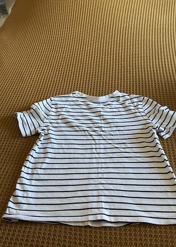 Kadın Beyaz Çizgili Kısa Kollu Tişört - Görsel 3