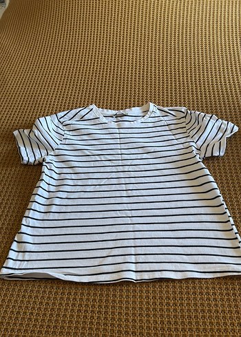 Kadın Beyaz Çizgili Kısa Kollu Tişört - Görsel 2