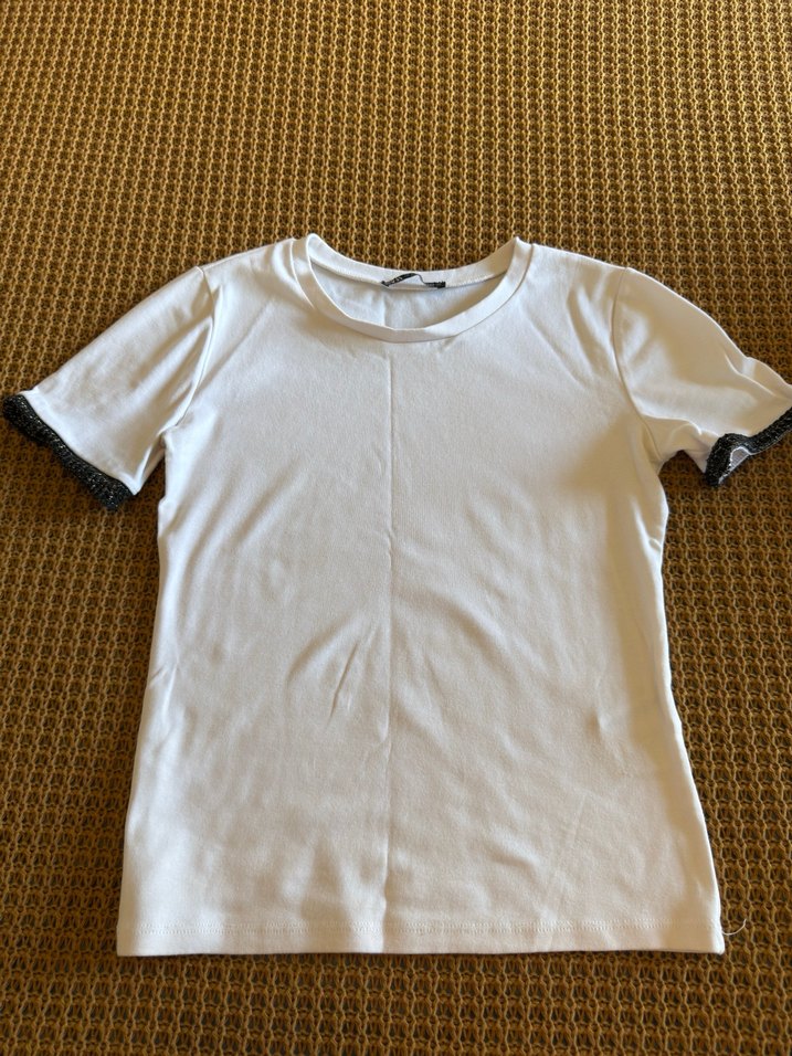 Kadın Beyaz Kısa Kollu Basic Tişört - Görsel 2