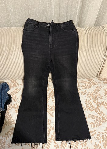 Siyah Kadın Denim Midi Boy Bol Paça Jean - Görsel 2