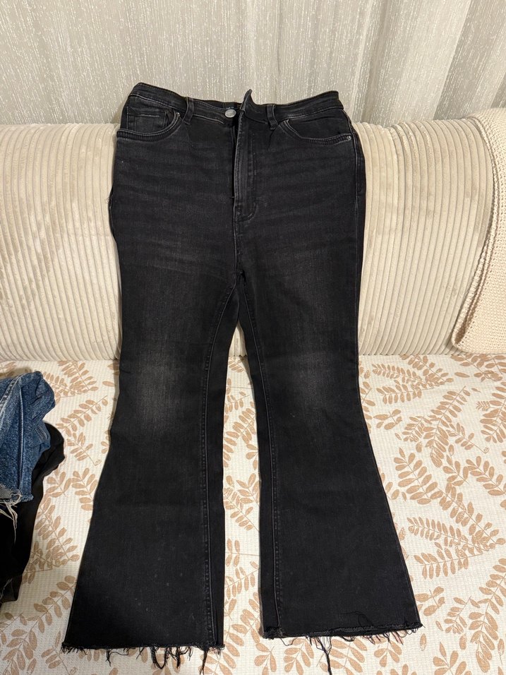 Siyah Kadın Denim Midi Boy Bol Paça Jean - Görsel 2