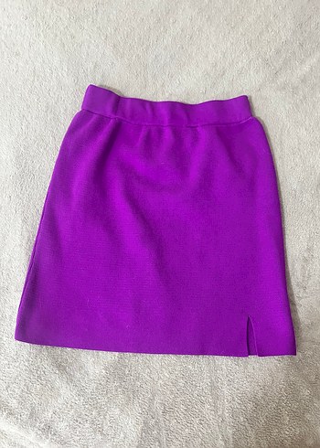 Fitted Yırtmaçlı Mor Triko Mini Etek Defacto marka M beden - Görsel 4