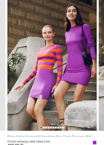 Fitted Yırtmaçlı Mor Triko Mini Etek Defacto marka M beden - Görsel 2