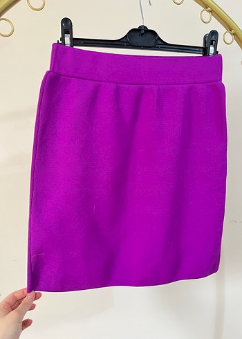 Fitted Yırtmaçlı Mor Triko Mini Etek Defacto marka M beden - Görsel 3