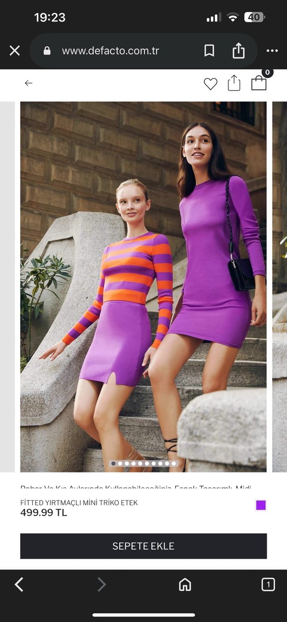 Fitted Yırtmaçlı Mor Triko Mini Etek Defacto marka M beden - Görsel 2