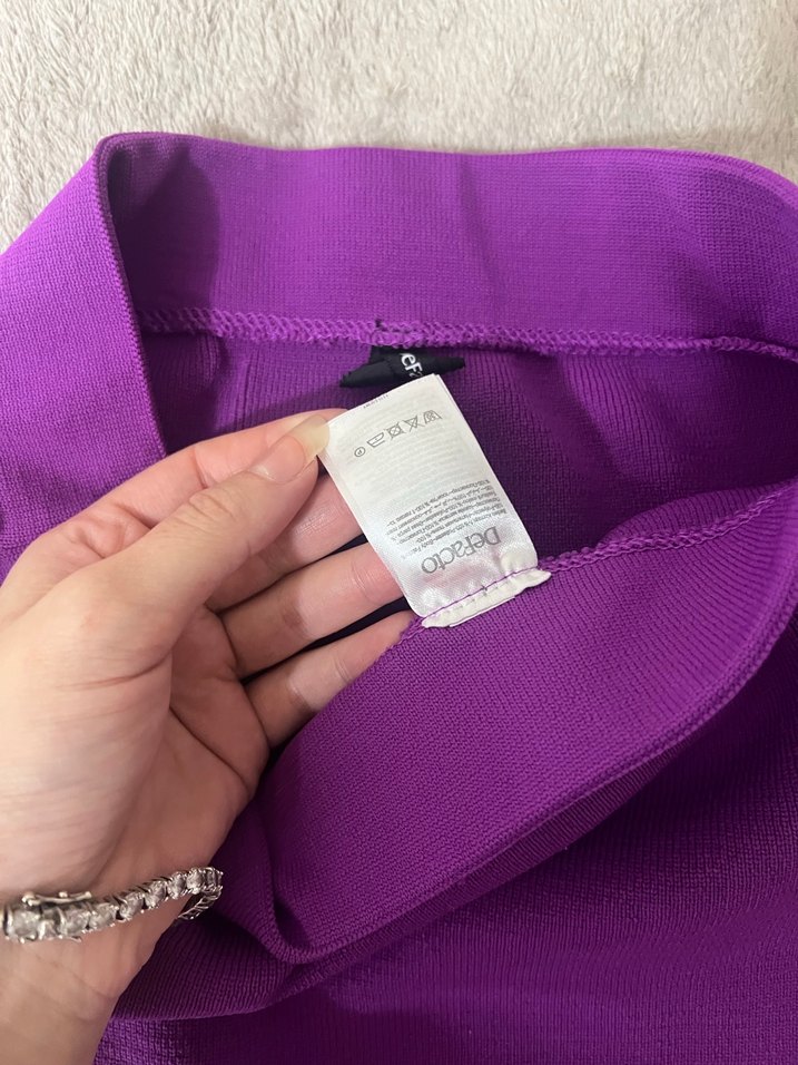 Fitted Yırtmaçlı Mor Triko Mini Etek Defacto marka M beden - Görsel 5