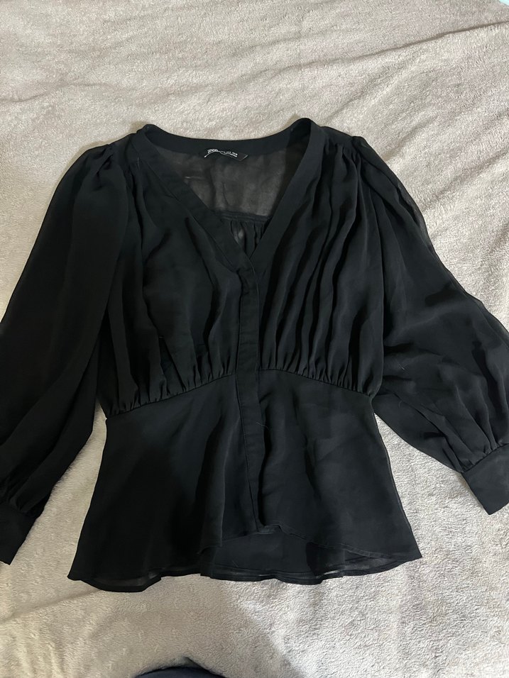 Zara Transparan Drapeli Bluz - Görsel 3
