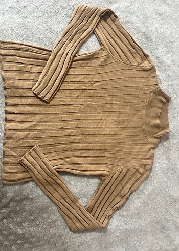 Bej Fitilli Boğazlı Kadın Kazak Trendyol bluz - Görsel 3