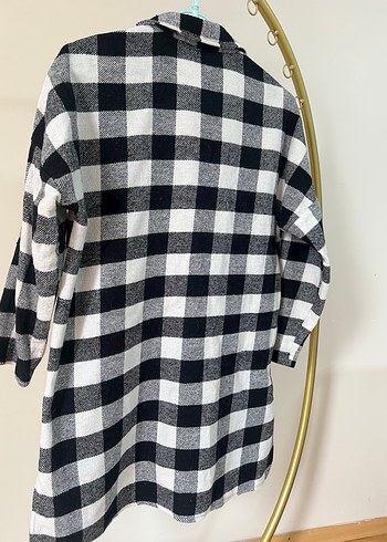 Gri Ekose Düğmeli Kadın Kazak Gömlek - Görsel 5