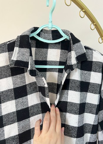 Gri Ekose Düğmeli Kadın Kazak Gömlek - Görsel 3