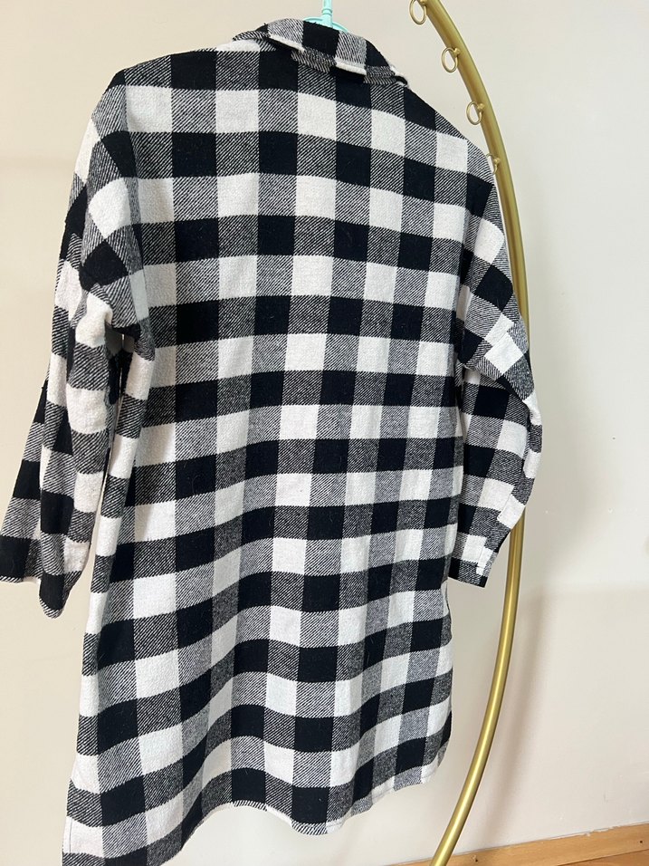 Gri Ekose Düğmeli Kadın Kazak Gömlek - Görsel 5