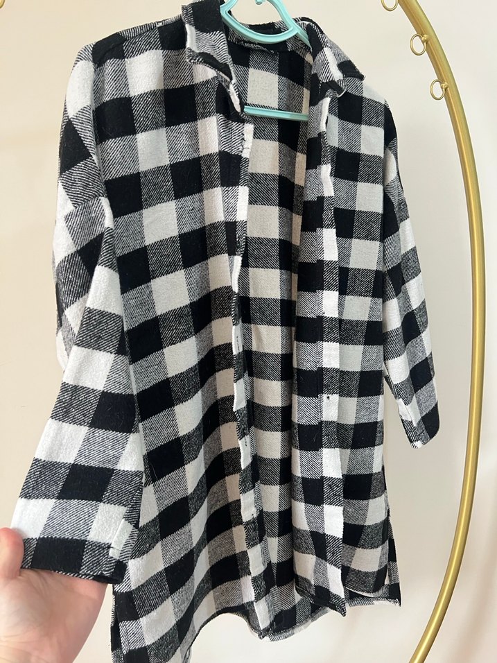 Gri Ekose Düğmeli Kadın Kazak Gömlek - Görsel 2