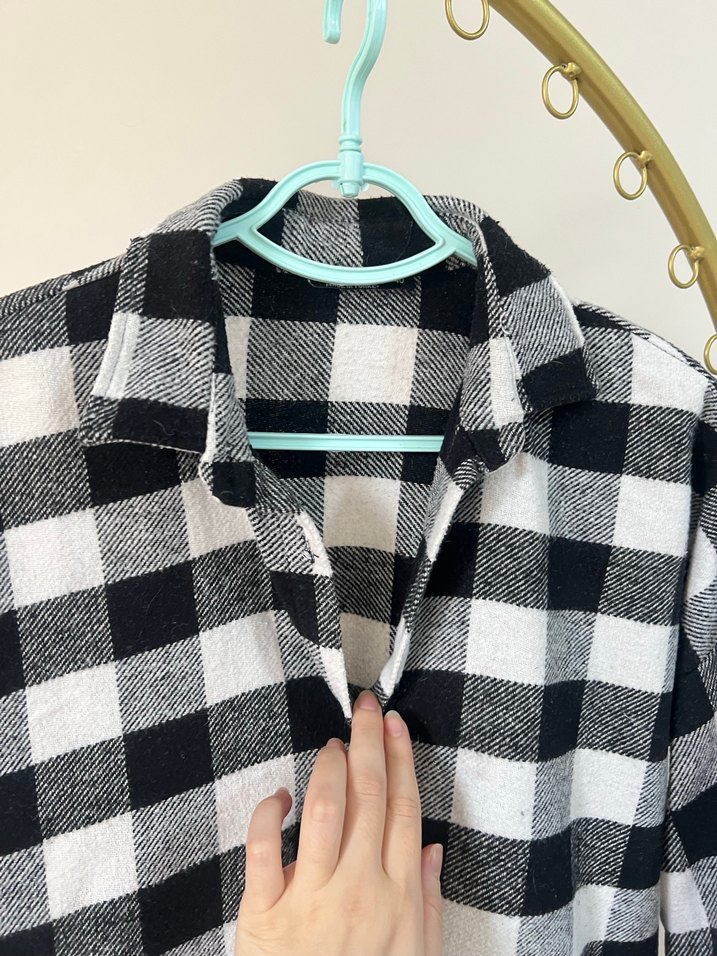 Gri Ekose Düğmeli Kadın Kazak Gömlek - Görsel 3