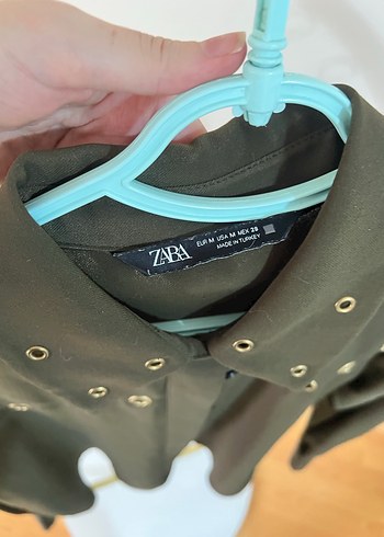 ZARA Düğmeli Haki Uzun Kollu Kadın Gömlek - Görsel 3