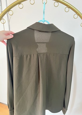 ZARA Düğmeli Haki Uzun Kollu Kadın Gömlek - Görsel 4