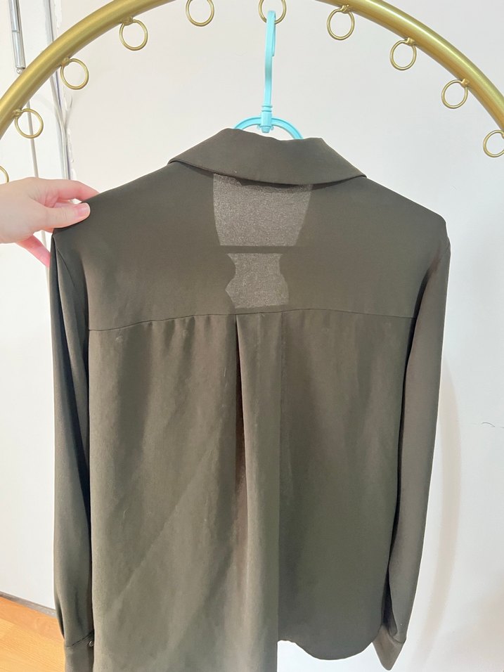 ZARA Düğmeli Haki Uzun Kollu Kadın Gömlek - Görsel 4