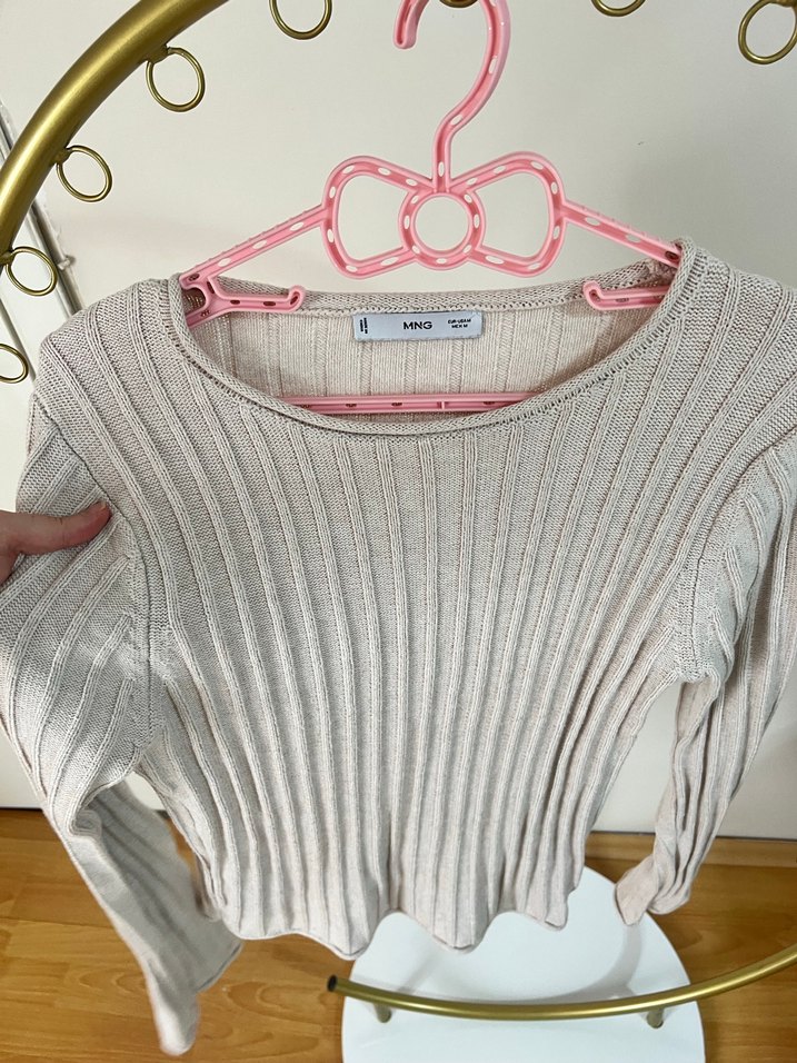 MANGO Bej Fitilli Triko Kadın Kazak - Görsel 5