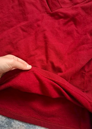 Kırmızı V Yakalı Kadın Keten Kazak - Görsel 5