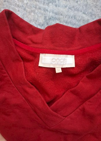 Kırmızı V Yakalı Kadın Keten Kazak - Görsel 4