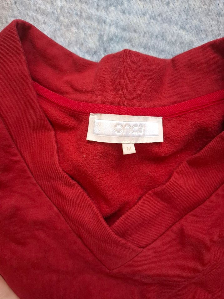 Kırmızı V Yakalı Kadın Keten Kazak - Görsel 4