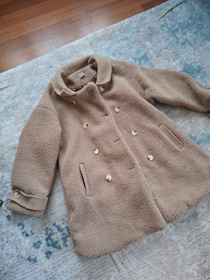 Bej Düğmeli Midi Kadın Kaban - Görsel 2