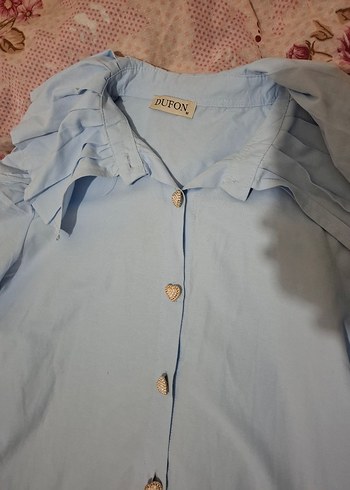 Açık Mavi Düğmeli Uzun Kollu Keten Gömlek - Görsel 4