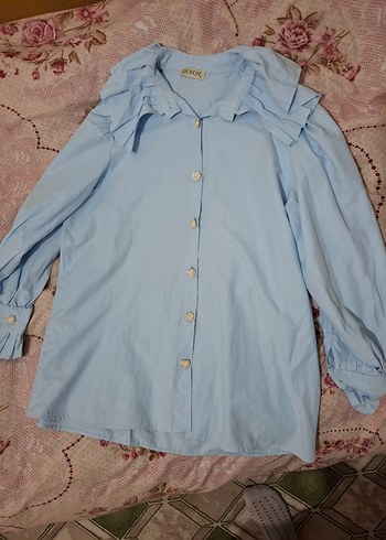 Açık Mavi Düğmeli Uzun Kollu Keten Gömlek - Görsel 2