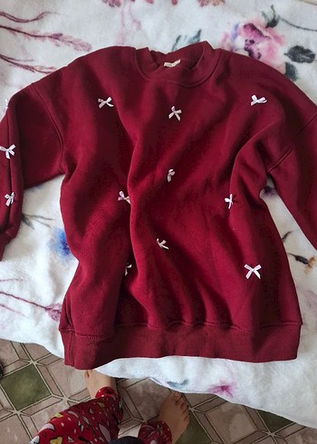 Bordo Nakışlı Rahat Kesim Kadın Sweatshirt - Görsel 2