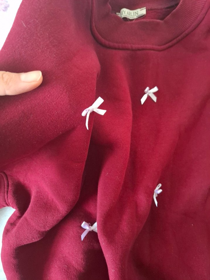 Bordo Nakışlı Rahat Kesim Kadın Sweatshirt - Görsel 3