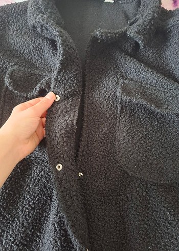 Düğmeli Siyah Kadın Midi Polar Ceket - Görsel 4