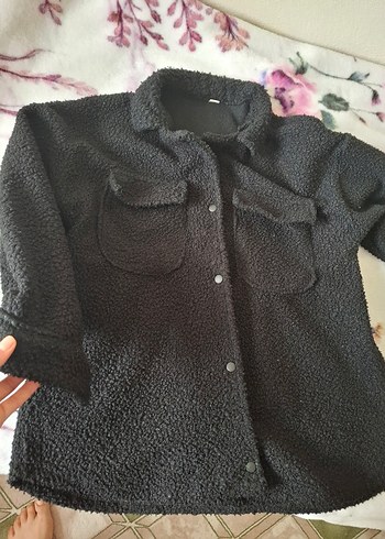 Düğmeli Siyah Kadın Midi Polar Ceket - Görsel 2
