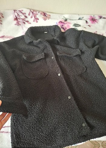 Düğmeli Siyah Kadın Midi Polar Ceket - Görsel 3