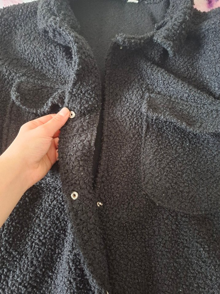 Düğmeli Siyah Kadın Midi Polar Ceket - Görsel 4