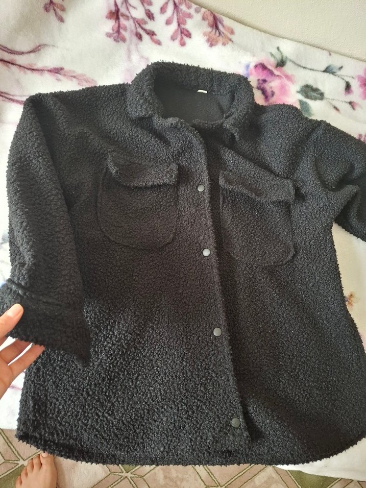Düğmeli Siyah Kadın Midi Polar Ceket - Görsel 2