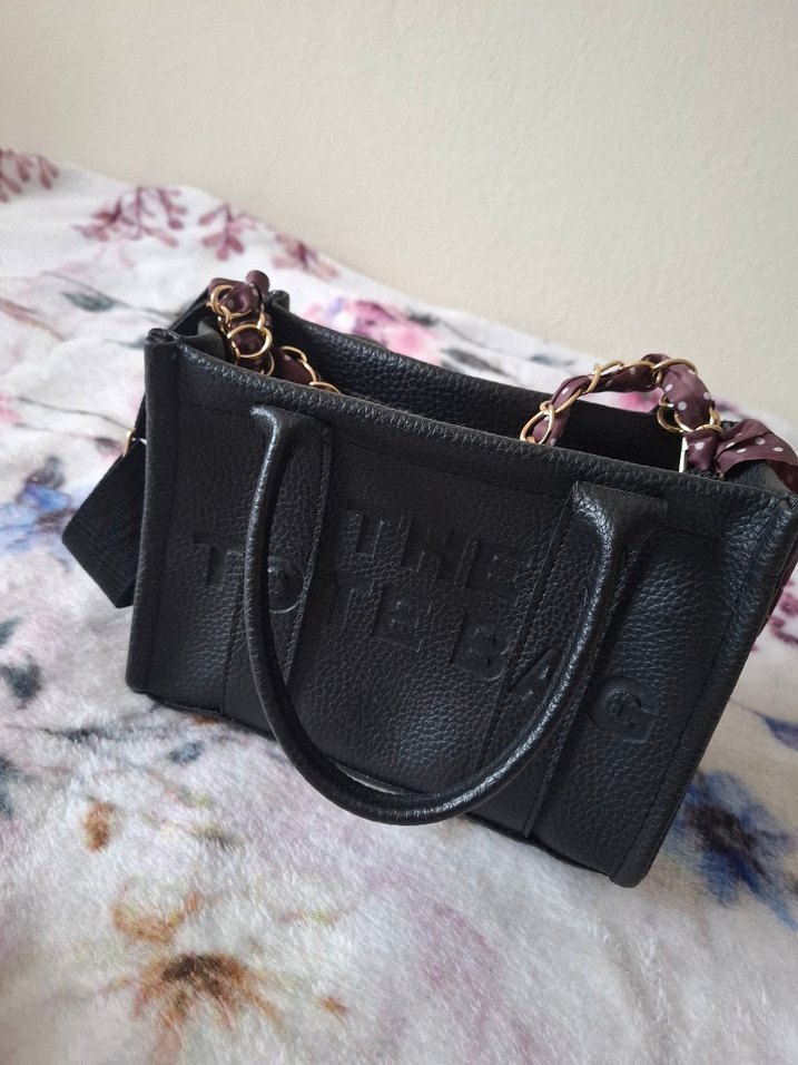 Zincir Detaylı Siyah Deri Kadın Çanta - Görsel 2