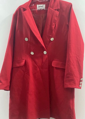 Kadın Kırmızı Uzun Süet Blazer Ceket - Görsel 2