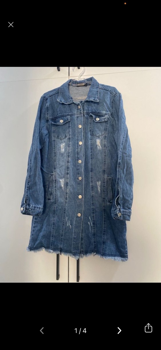 Düğmeli Uzun Mavi Denim Ceket - Görsel 3