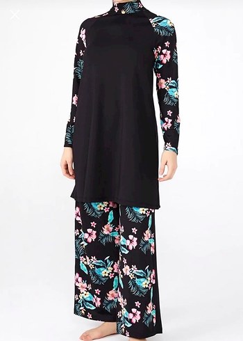 Uzun Kollu Siyah Bağlamalı Tesettür Mayo - Görsel 3