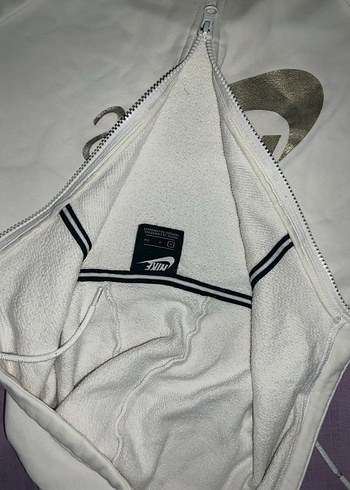 Beyaz Fermuarlı Kadın Kapüşonlu Sweatshirt - Görsel 2