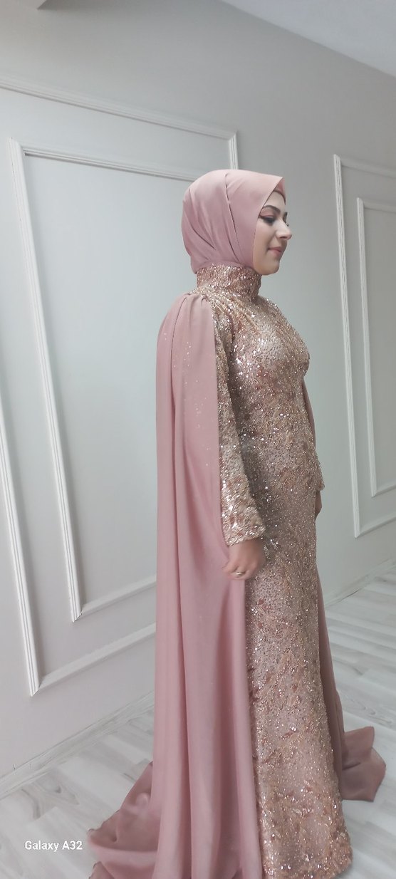 Drapeli Bej Uzun Abiye Elbise - Görsel 2