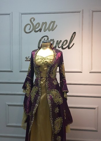 Bordo Uzun Kollu Nakışlı Straplez Bindallı - Görsel 3