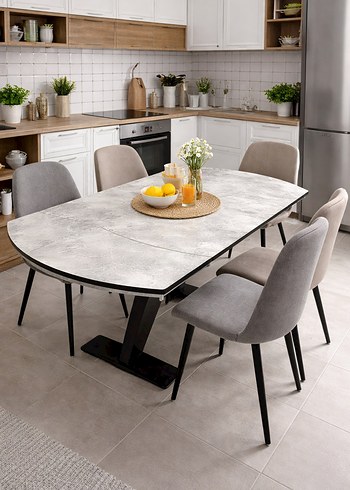 Gri Beyaz Desenli Çağdaş Yemek Masası - Görsel 2