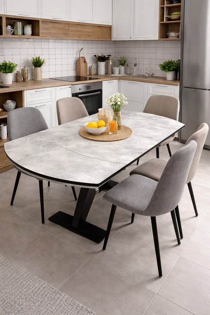 Gri Beyaz Desenli Çağdaş Yemek Masası - Görsel 2