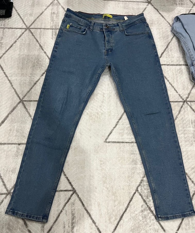Erkek Regular Fit Düğmeli Mavi Denim Jean - Görsel 2