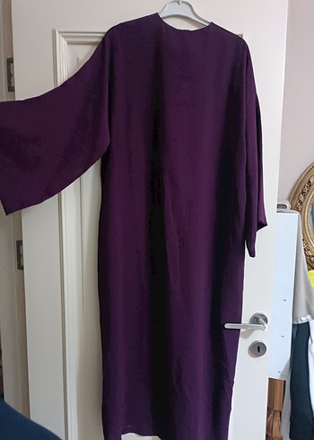 kemerli düğmeli Uzun Mor Kadın elbise - Görsel 2