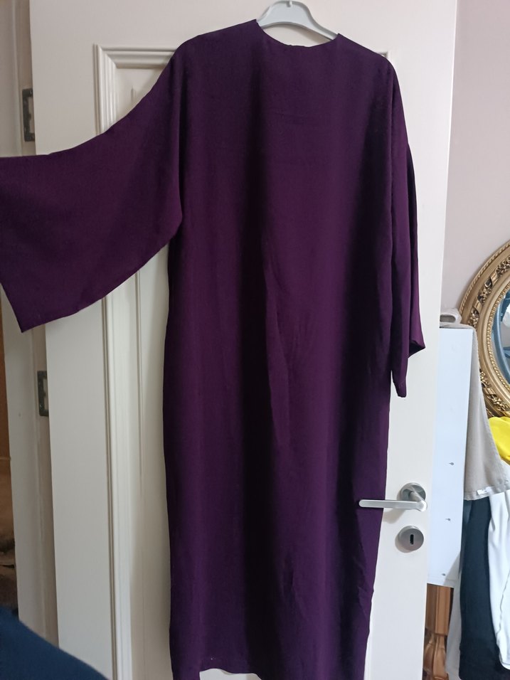 kemerli düğmeli Uzun Mor Kadın elbise - Görsel 2