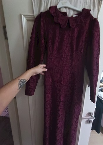 Mor Dantel Uzun Kollu Uzun Elbise - Görsel 2