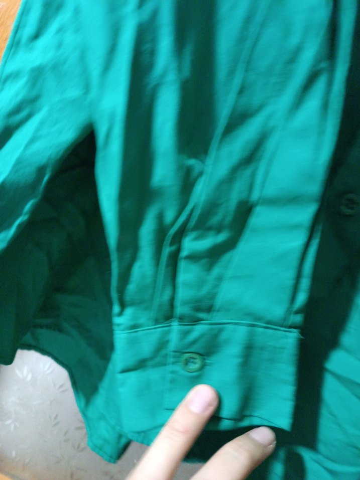 Yeşil Düğmeli Uzun Kollu Keten Gömlek - Görsel 2